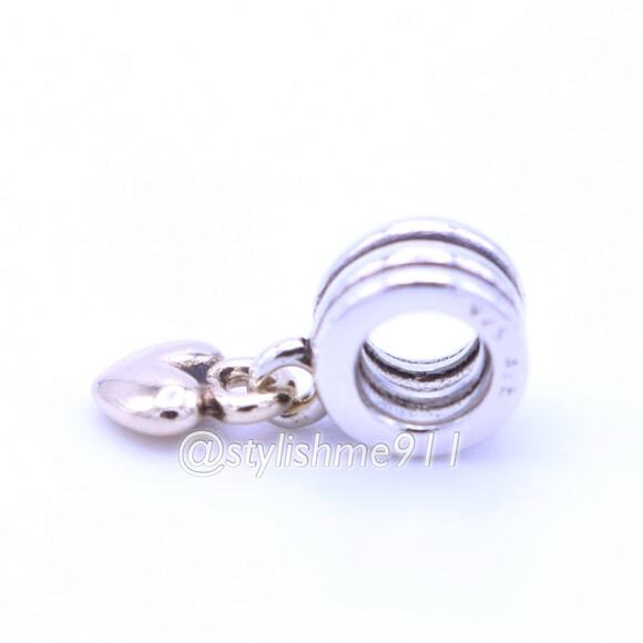 Authentic PANDORA Two-Tone Sterling Silver/ 14k Gold Heart Dangle - 790173 - Picture 7 of 9